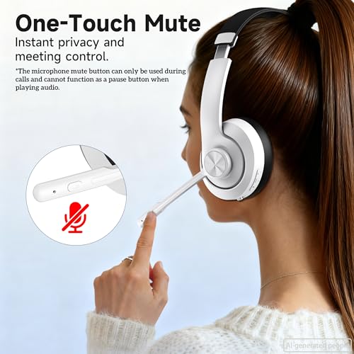 Image of AOC Wireless Headset with Mic for Work with Noise Cancelling Mic for Clear Calls, 30H Playtime PC Bluetooth Headphones and Multipoint Connect to Laptop Computer and Mobile, Wired or USB Dongle- White