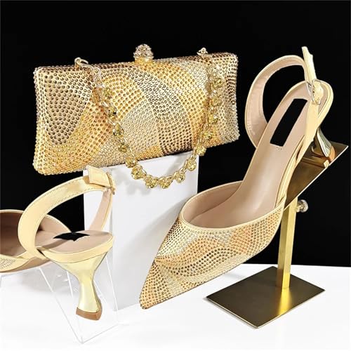 Wine Women Stones Shoes And Bag Set African Ladies Pumps Match With Handbag Purse Clutch Pointed Toes Sandals4