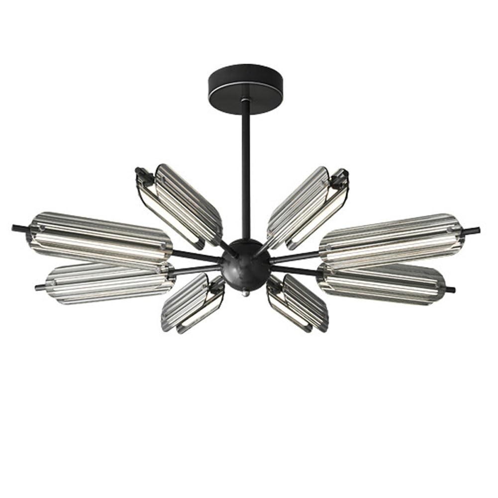 KXEcoLife Scandinavian Italian full spectrum chandelier, light luxury copper creative glass for living room bedroom dining lamps and lanterns,Black,8 heads
