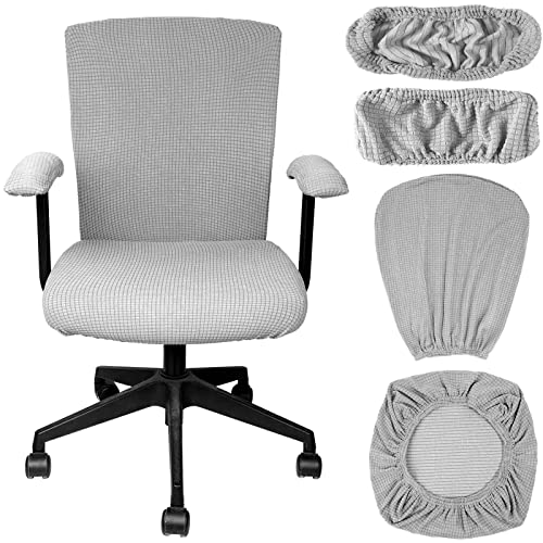 Tallew Office Chair Covers Set Computer Universal Protective Stretchable Seat Desk Armrest Slipcovers Pads Cushion Backrest For Boss Rotating Chairs (Silver Gray, 4 Pcs) #TOP1