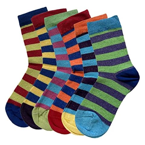 Bahob® 6 Pairs Boys Girls Character Cotton Socks Kids Novelty Designer Socks (8-13 years, Striped) Cover