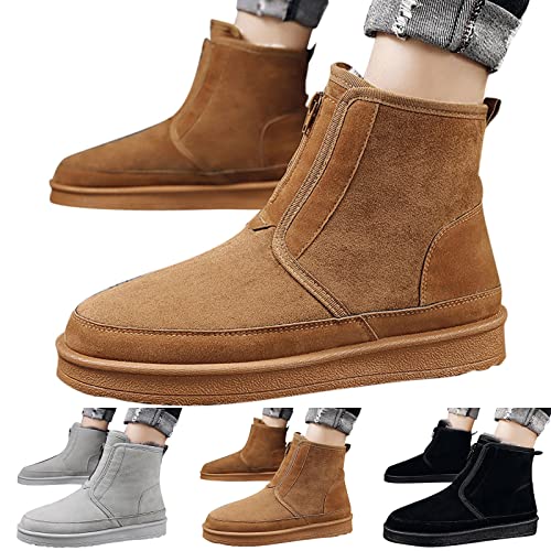 Foto von Stahlkappen Schuhe Herren Leder Mode Winter Herren Schneestiefel Runde Zehe Flacher Boden Rutschfester Wasserdichter Reißverschluss Für Warm Und Bequem Leder Schuhe Herren 41