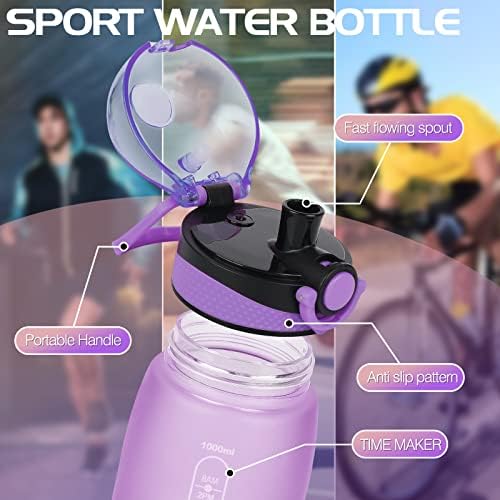 CodiCile Water Bottle 1L Tritan,BPA Free 1 Litre Water Bottle, Dishwasher Safe Sports Water Bottle, Leakproof Drinks Bottle with Time Marking and Filter for Running,Gym, School,Outdoors