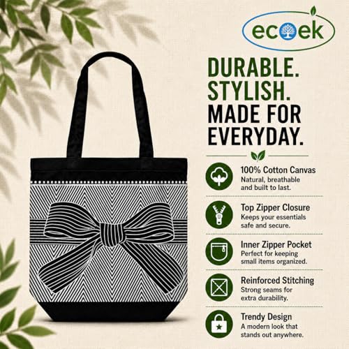 Image of Canvas Tote Bag for Women with Zipper & Pocket(Pack of 1) | Stylish Cotton Handbags for College | Aesthetic Tote Bag for Office, Shopping, Travel, Beach & Daily use