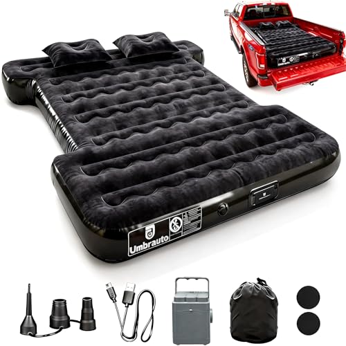 Umbrauto Built-in Pump Air Mattress for 5.5-5.8ft Full Size Short Truck Bed, Inflatable Camping Airbed with Rechargeable Cordless Pump for Truck Tent Camper