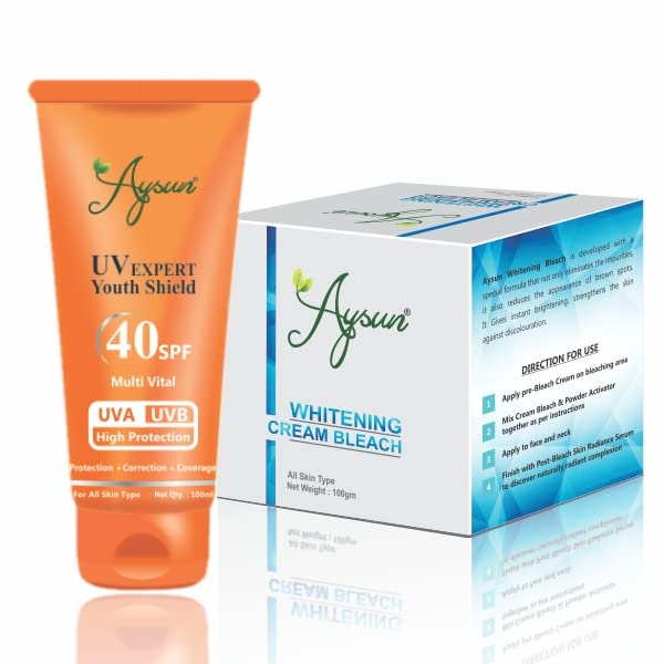 Aysun Combo Pack of UV Expert Youth Shield 40SPF & Whitening Cream Bleach(100gm) Pack of 2