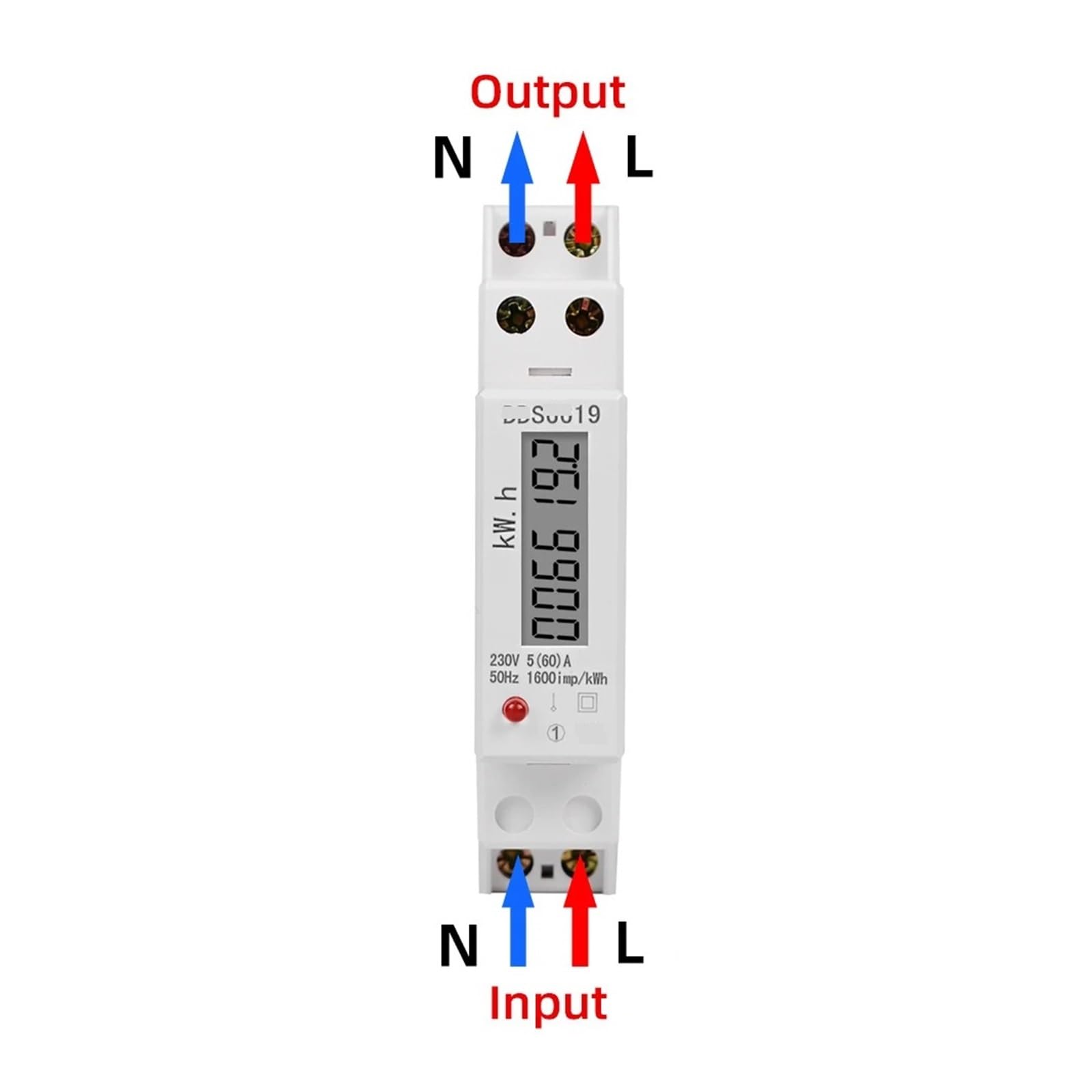 Watomierz cyfrowy 1P 18 mm jednofazowy 2-przewodowy zużycie energii analogowy licznik energii AC 230 V 50 Hz montaż na szynie DIN elektryczny(cyfrowe obciążenie 60A)