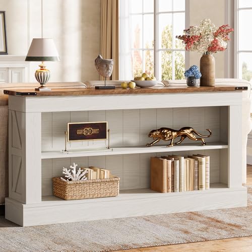 Tribesigns 160CM Long Console Table for Entryway Narrow Long Entry Table with Shelves for Living Room Farmhouse Sofa Console Behind Couch for Foyer Hallway White and Brown