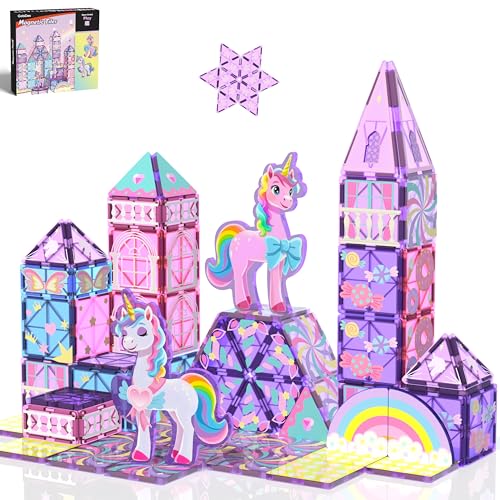 GobiDex Magnetic Building Blocks Unicorn Toys for Girls, Princess Magnetic Tiles Building Toys for Kids Ages 3-5 4-8, STEM Sensory Toddler Game Birthday Gift for Girls Boys Ages 3+