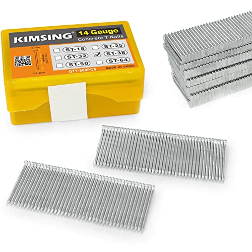 KIMSING 14 Gauge 1-1/2'' Length Concrete Nails Concrete T-Nails for Concrete Nailers Smooth Shank 800 PCS/BOX