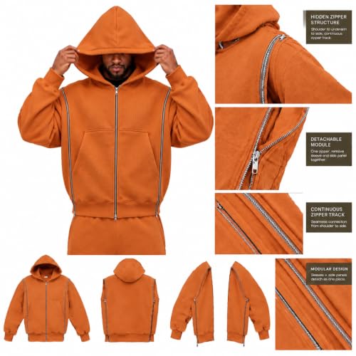 Mens Waffle Zip Up Hoodie Interchangeable Zipups Oversized Y2k Sweatshirt - image 5