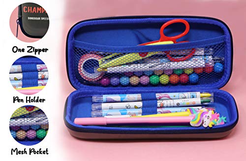 Image of Zest 4 Toyz Dino Pencil Case for Kids Large Capacity Hard Shell Pencil Box with Pen Holder Mesh Pocket Durable Zippered Storage Pencil Pouch for School Boys and Girls- Grey