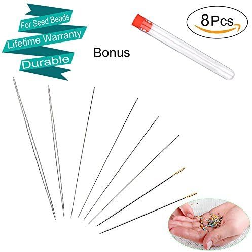 Beading Hand Needles with Big Eye 8 Pieces Set - Assorted Large Eye Flexible Craft Needles with Bottle Tube for Seed or Small Hole Beads - 0.35mm Thickness