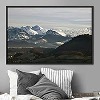 Framed Canvas Wall Art Snow Mountain Cool Expressive Farmhouse/Country Landscape Mountain Top Multicolor Photography Portrait Realism - 16x24 inches