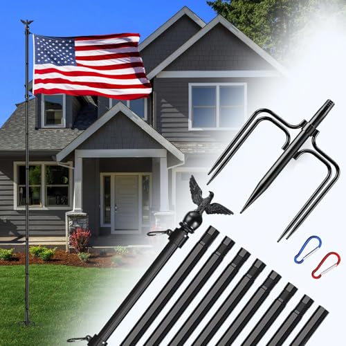 LETSTRY 12 FT In-Ground Flag Pole for Outside House Heavy Duty Wind Resistant Flagpole with Upgraded 5-Prong Base Portable Mount Flapoles Kit for Yard Garden Decor Residential Commerical Black