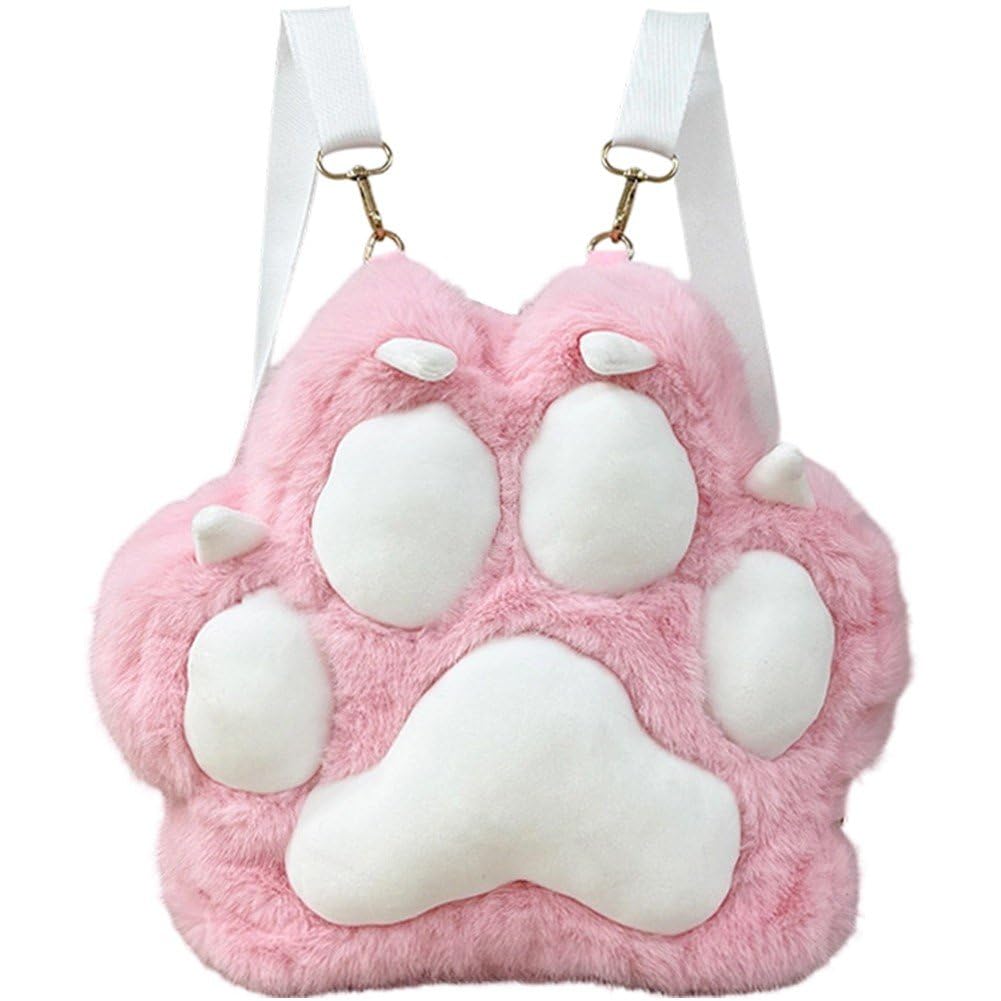 Sac à dos en peluche doux avec bandoulière kawaii patte de chat ajustable