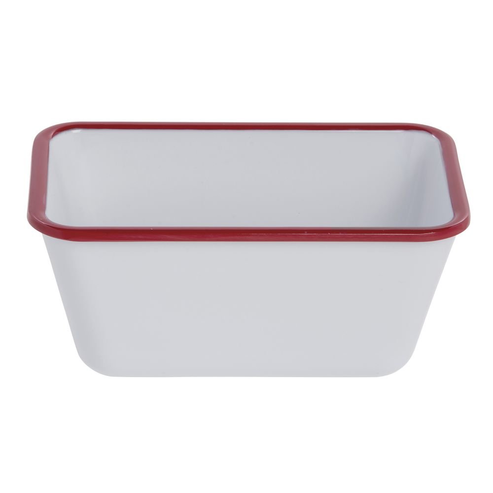 HUBERT Serving Bowl Enamelware Look Melamine White/Red - 7" L x 4 1/4 W x 3 1/10 D