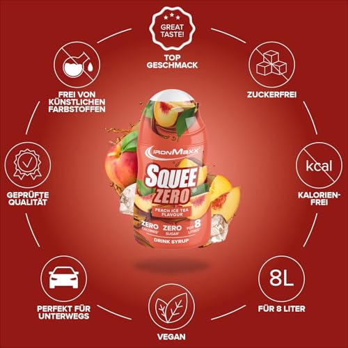 IronMaxx SqueeZero - Peach Ice Tea 65ml | Sirup, Erfrischendes Geschmackserlebnis für 8 Liter, Zuckerfrei und Kalorienfrei in 100ml verzehrfertigem Getränk 5