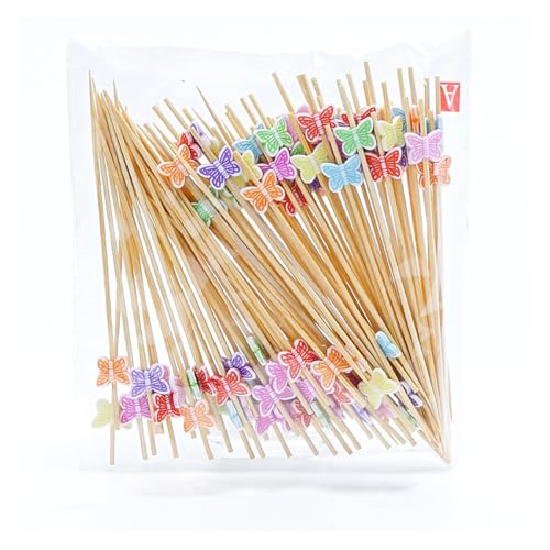 ZWWOGE 100 Piezas Palos de Cóctel de Madera, Brochetas de Bambú para Frutas, Palillos de Dientes de 9 cm para Aperitivos, Pinchos de Comida para Dedos, Decoración de Fiesta de Frutas