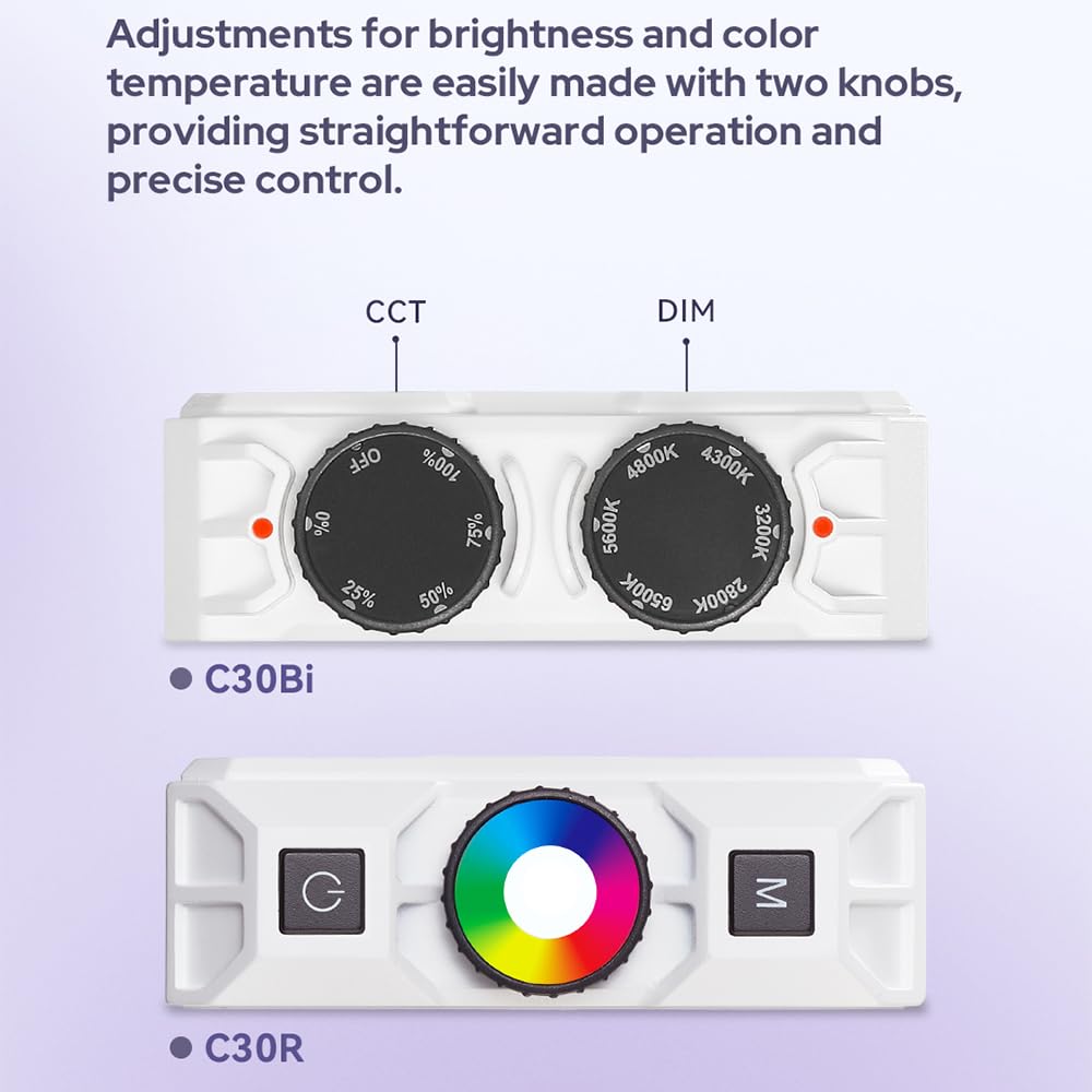 GODOX LITEMONS C30Bi LED Luce Video Light Bicolore 2800K-6500K, 3400mAh Ricaricabile Luce del Pannello, CRI 94 TLCI 96 LED Pocket Fill Light