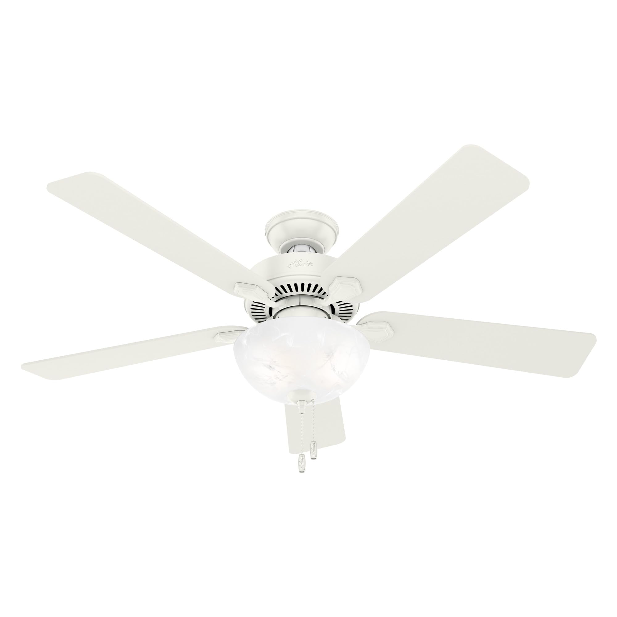 52 inch Indoor Ceiling Fan with LED Light - White Ceiling Fan with Pull Chain, For Bedroom, Living Room, or Kitchen, Standard Mount, No Remote, 5 Blades - Swanson 50908, Fresh White