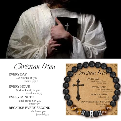 8mm Tiger eye bead Christian bracelet Black Cross Beaded Bracelet Religious men's jewelry gift2