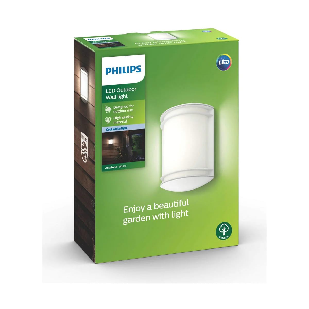 PHILIPS Antelope Applique Murale Extérieure LED, 5 W, 750 lm, Lumière Blanche Froide 4000 K, IP44 Résiste aux Intempéries, LED Intégrée, Durable, Matériaux de Haute Qualité, Blanc