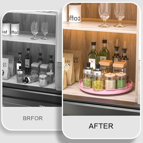 Image of 13 inch Oak Wood Lazy Susan Organizer, Lazy Susan for Cabinet Dining Table Pantry Wood Turntable Organizer Tray for Coffee Table Kitchen Countertop Spinning Spice Can Organization and Storage Round Pink