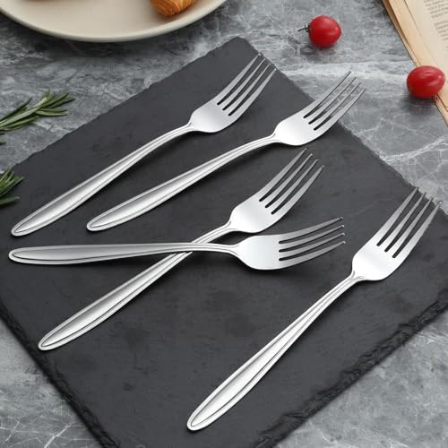 Image of Unokit 24-Piece Forks and Spoons Set - Forks and Spoons Food Grade Stainless Steel Silverware for Home, Kitchen and Restaurant, 12-Fork and 12-Spoon, Mirror Polished&Dishwasher Safe
