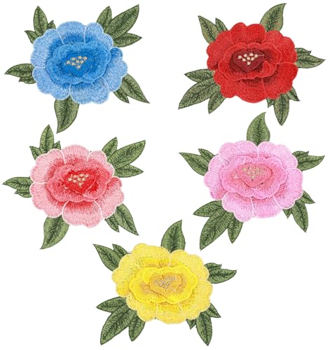 5Pcs Flower Embroidered Patches for Clothes, 6.7 * 5.9 Inch Floral Embroidery Patch for Clothing Jeans Jackets Hats DIY Crafts (Multicolor)