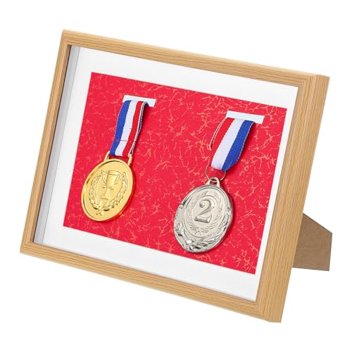 PATIKIL Estuche para Mostrar Medallas, 2 Cuadros para Mostrar Medallas, Caja de Sombra de Medallas, Marco de Imagen para Medallas Deportivas,Base Roja de Álamo A4