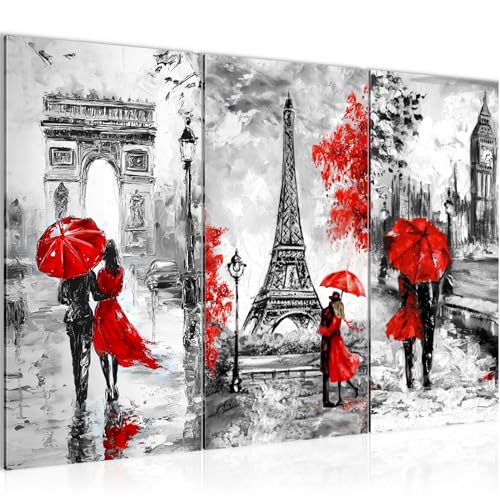 Peinture tableau salon romantique Paris rouge et gris pour chambre