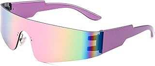 FEISEDY Futuristische Visier Punk Sonnenbrille Randlos Schnell Brille mit Verspiegelte Linse für Herren und Damen B2927