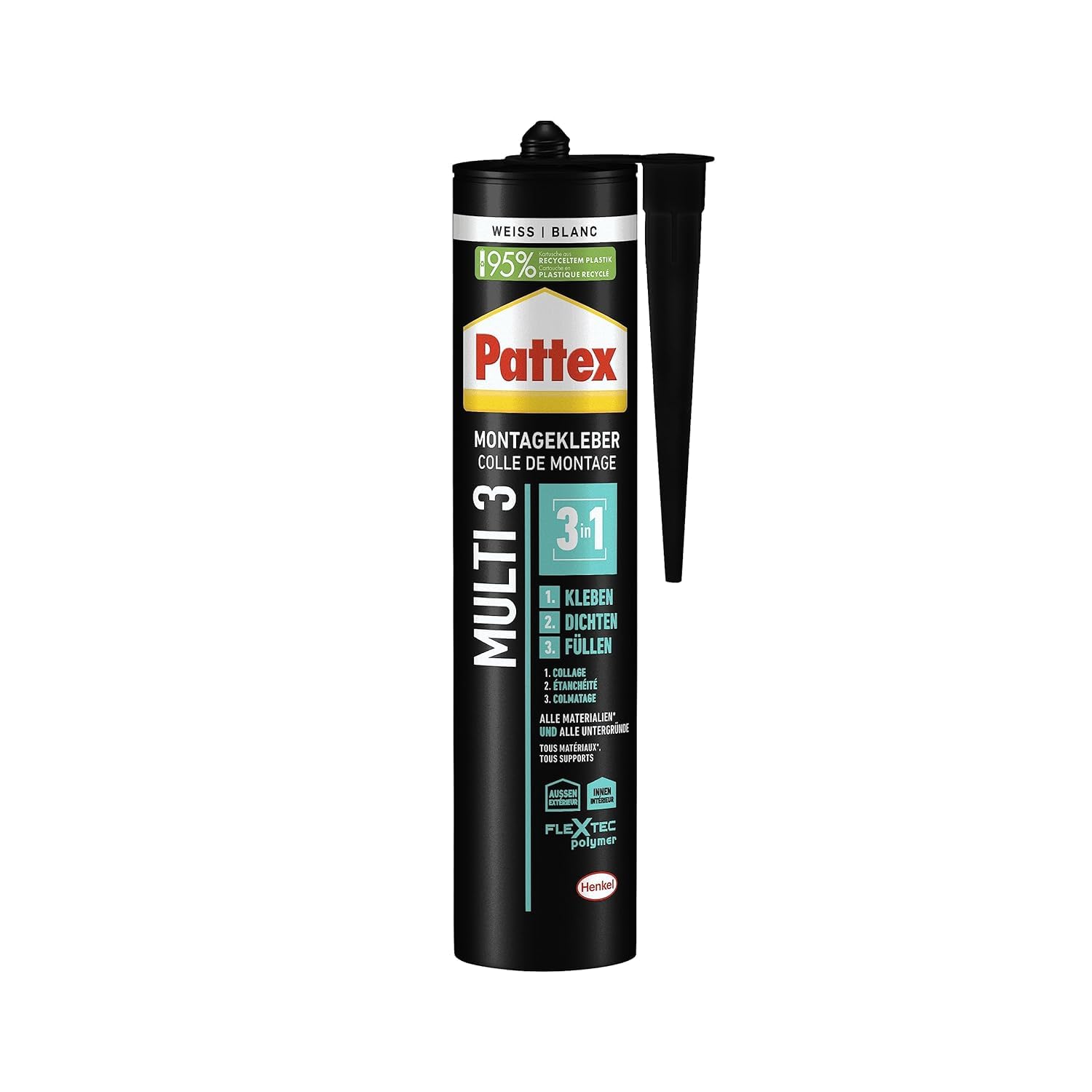 Montagekleber Weiß Multi 3-3in1 Baukleber - Kleben, Dichten, Füllen - Starker Kraftkleber für fast alle Materialien* - wetterbeständiger Baukleber für innen und außen (3 x 390g)