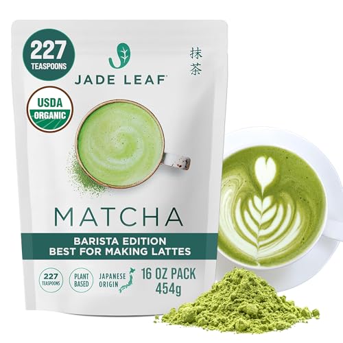 Image of Jade Leaf Matcha Organic Barista Blend Ceremonial Grade Matcha Green Tea Powder - 100% Pure Japanese First Harvest Green Tea for Lattes from Uji and Kagoshima, 454g / 16 Ounce Bulk Pouch (Pack of 1)