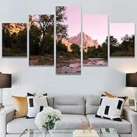 SIGNWIN 5 Panel Canvas Wall Art Forest Rivers for Home Decorations Ready to Hang - 60