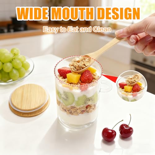 Image of Overnight Oats Containers With Lids and Spoons, 2pack Glass Jars with Bamboo Lids, Leak-Proof Overnight Oats Jars for Cereal, Yogurt, Chia Pudding