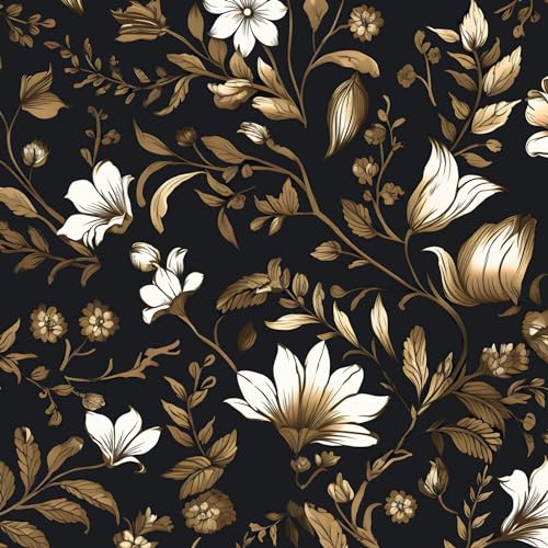 BOKEBEVE Wallpaper Peel and Stick Black Floral Peel and Stick Wallpaper Removable Wall Paper Dark Floral Wall Paper for Bedroom Colset Accent Walls Waterproof Self Adhesive 17.5 x 118In