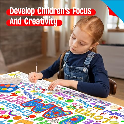 Image of Jumbo Size Coloring Poster, Large Positive Affirmation Coloring Paper, Motivational DIY Painting Drawing Paper Banner /Tablecloth for Kids, Classroom, School, Party Supplies, Wall Decor (75 inch x 31 inch)