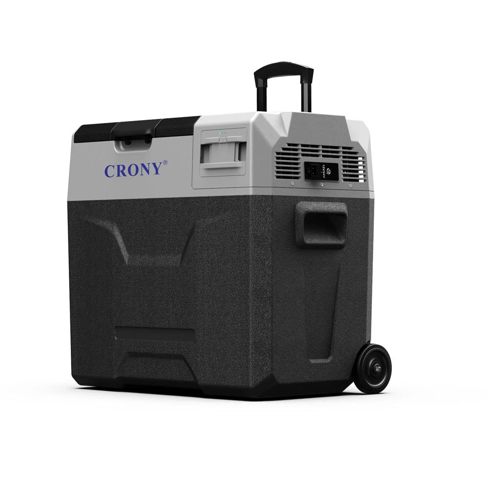 Crony CX50 Car Refrigerator 50L with Lithium Battery, DC 12V/24V, -20°C to 20°C, LED Control Panel, App Connectivity, USB Charging, Trolley Wheels, Dual Power, Battery Protection