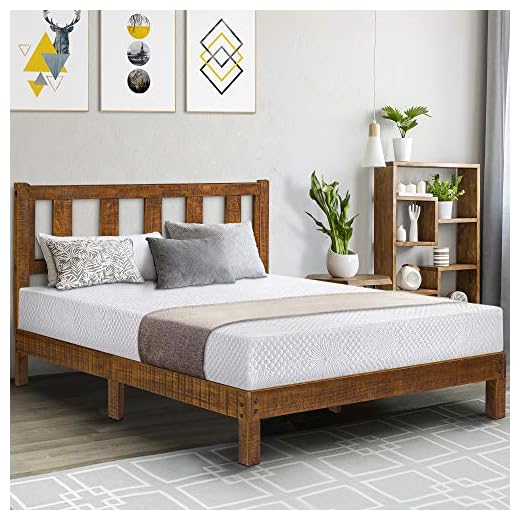 Olee Sleep 14 Inch Deluxe Solid Platform Headboard,Wood Bed Frame, Queen, Natural