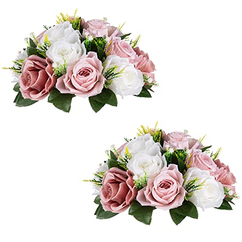 Flores artificiais para decoração de mesa de casamento: 2 peças flores falsas rosa brancas arranjo rosas imitação ramos flores artificiais decorativas centros mesa para festas decoração casa