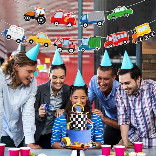 Image of Transportation Happy Birthday Banner Transportation Birthday Decorations Transport Themed Train Bus Car Party Banner Truck Traffic Garland for Kids 2nd Vehicle Theme Baby Shower Party Supplies