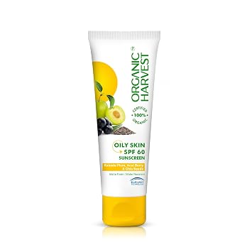 Organic Harvest Sunscreen For Women & Men SPF 60 PA+++ for Oily or Acne Prone Skin | Sunscreen Lotion Protects From Harmful UVA & UVB Rays | Hydrates & Nourished Skin | Sulphate & Paraben Free - 100gm