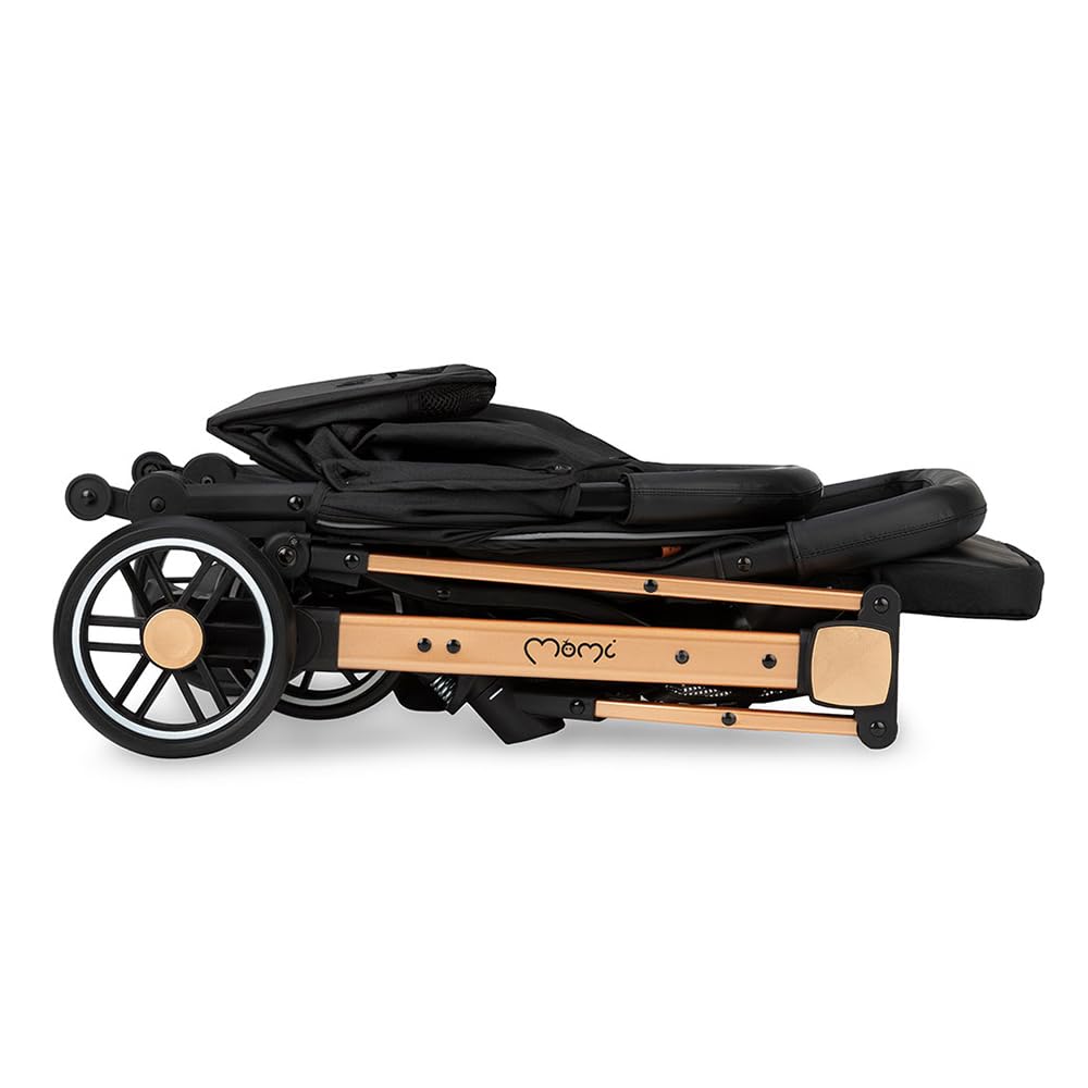 MoMi ESTELLE Poussette compacte légère et pliable dès 6 mois jusqu'à 15 kg, dossier inclinable, repose-pieds réglable, roues amorties, grand panier, harnais 5 points