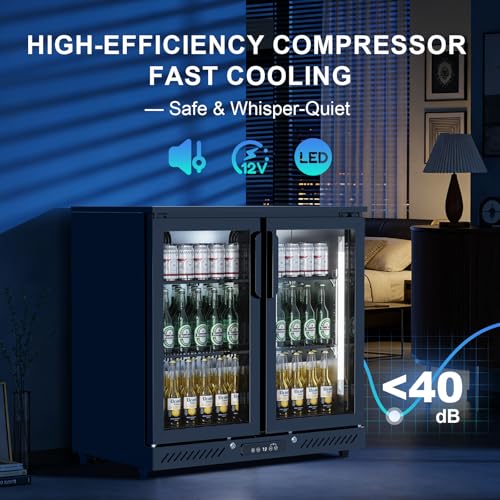 Image of Antarctic Star Beverage Refrigerator Double Door Mini Fridge, Free-standing Display Showcase with Digital Temperature Display and LED Light, Quiet Compressor Small Fridge for Home Bar
