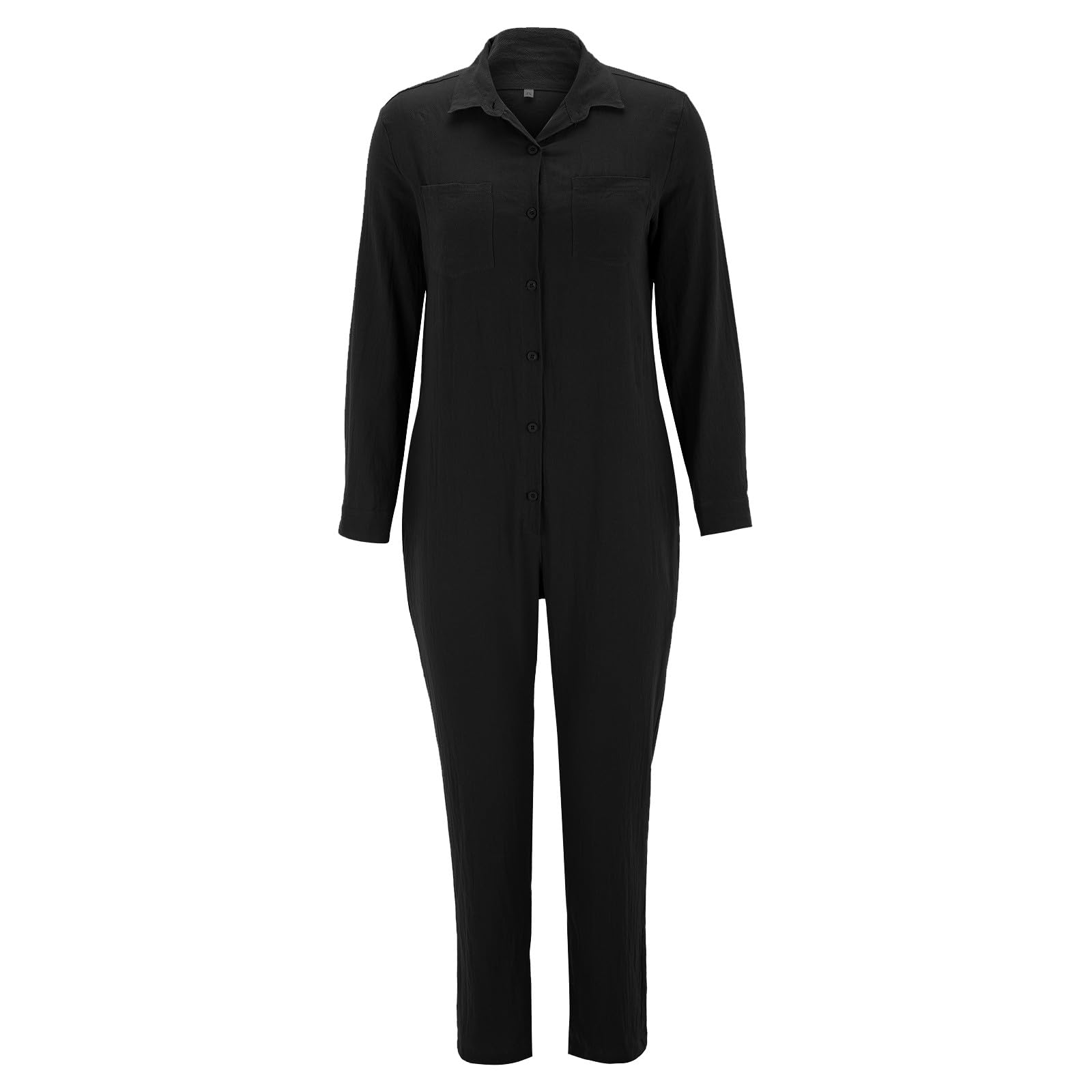 Generisch Tuta da donna in lino a gamba larga, elegante a maniche lunghe, tuta intera estiva, sportiva, in mussola, leggera, per il tempo libero, in cotone, set da 2 pezzi