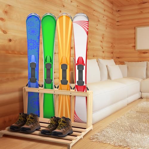image for Cinnvoice Wooden Ski Storage Rack Freestanding Ski Organizer Ski Rack 