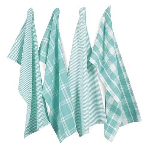 Image of LANE LINEN 100% Cotton Kitchen Dish Cloths, Ultra Soft Absorbent Quick Drying Dish Towels, Multiweave Wash Cloths Dish Towel Sets, 13x28 Inches, 4 Pack - Aqua