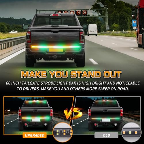 Image of 48 inch 288 LED Tailgate Strobe Lights Rear Emergency Lights | Amber Green Flashing Warning Hazard Caution Safety Light Strip for Tow Plow Trucks Construction Vehicles Pickup Trailer